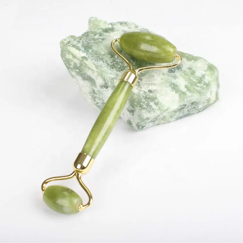 Rolo de massageador facial personalizado, mini rolo de pedra de rosto de jade natural nephrite e gua sha massageador com caixa para venda