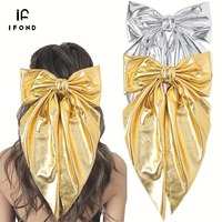 IFOND Grande pince à cheveux en cuir avec long ruban à nœud, barrettes pour l'arrière de la tête pour filles et femmes