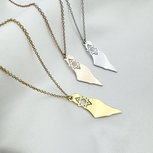 Collana con Mappa di Israele e Stella di David, Placcata in Oro 18k, Acciaio Inossidabile Lucidato, Gioiello Nazionale - Product Image 3