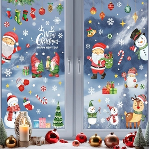 Ensemble de décorations de Noël : Adhésifs pour fenêtre motif traîneau du Père Noël, rennes et flocons de neige pour la maison, la cuisine, les portes vitrées – Décorations d'hiver pour les fêtes. - Product Image 1