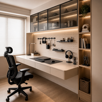 Meuble de rangement de bureau moderne en bois grainé, gain de place, avec bureau intégré et bibliothèque pour bureau à domicile, salon, écologique