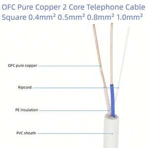 RJ11สายสื่อสารโทรคมนาคมสำหรับแผงโทรศัพท์<span class=keywords><strong>2</strong></span>แกน1.0มม. สายทองแดงโทรศัพท์ม้วนสี่เหลี่ยม1mm2 <span class=keywords><strong>2</strong></span> * - Product Image 3