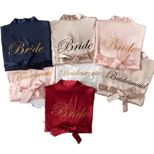 T-023 Silk personalized Embroidery satin robe women wedding Bride and Bridesmaid Robes