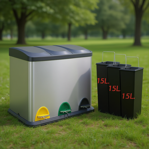 Contenedor de basura con separación de residuos (45L) Logica 3 compartimentos ECOLOGY Cromo brillante 214013 - Product Image 3