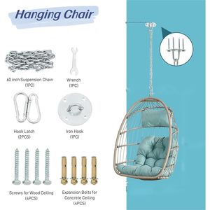 DB açık bahçe Rattan yumurta salıncak sandalye haki ahşap + PE Metal asılı sandalye oturma odası restoran avlu ev açık Furnitu - Product Image 6