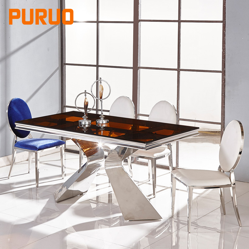 Набор мраморных обеденных столов и обеденных стульев из нержавеющей стали, современный дизайн