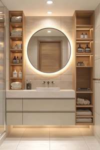 Meubles de salle de bain gris au design moderne, nouveau style populaire en contreplaqué PVC avec miroir LED et lavabo en ardoise pour hôtels - Product Image 5