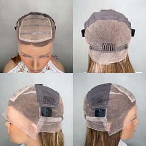 Peluca de <span class=keywords><strong>Cabello</strong></span> Humano Virgen sin Pegamento, con Base de Seda Transparente, Color Marrón con Reflejos <span class=keywords><strong>Balayage</strong></span> y Flequillo - Product Image 2