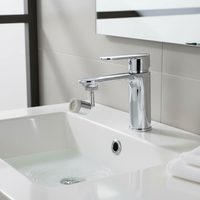 Robinet de lavabo pour salle de bain avec finition chromée de qualité supérieure, rotation libre, eau chaude et froide, filtre intégré