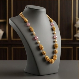 Collier Mala antique en argent 925 avec pierre rose et perles, longue chaîne traditionnelle, bijoux ethniques pour femmes - Product Image 5