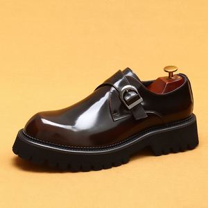 Chaussures en cuir à semelle épaisse pour hommes, style britannique, décontractées et habillées, en cuir véritable, à boucle, à bout pointu, légères, toutes saisons - Product Image 6