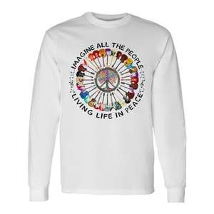 Camiseta de manga larga con estampado de personas hippies que viven la vida en paz y amor - Product Image 1
