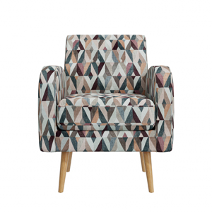 Sillón Tapizado con Patrón Geométrico Triangular Vintage, con Reposabrazos y Patas de Madera, Sofá Individual para Balcón de Apartamento - Product Image 1