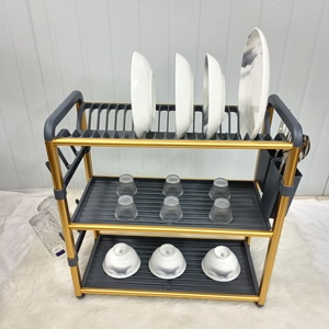 Escurridor de Platos <span class=keywords><strong>Plegable</strong></span> de 3 Niveles para Encimera de Cocina, Escurridor de Platos de Aluminio con Bandeja de Drenaje, Almacenamiento de Platos y Tazones - Product Image 5