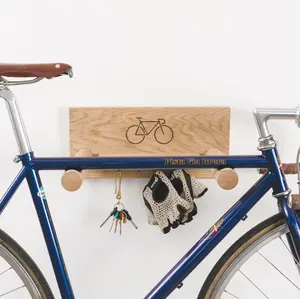 나무 벽걸이 형 자전거 랙 단단한 오크 나무 실내 자전거 디스플레이 랙 스탠드 나무 선반