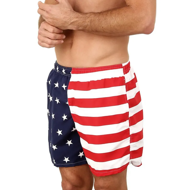 Pantalones cortos de poliéster con bandera americana, Shorts de playa hechos a medida, resistentes al agua, 100%