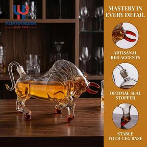 Vente en gros de carafes à whisky en cristal uniques en forme de taureau, bouteilles en verre faites à la main, logo personnalisé, design animal, articles de bar pour spiritueux - Product Image 4