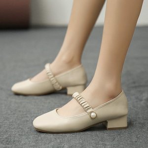 <span class=keywords><strong>Escarpins</strong></span> <span class=keywords><strong>Femme</strong></span> 2021 à Talon Moyen, Style Japonais Tendance, <span class=keywords><strong>Bout</strong></span> Rond, Talon Épais avec Boucle pour Printemps-Été - Product Image 5