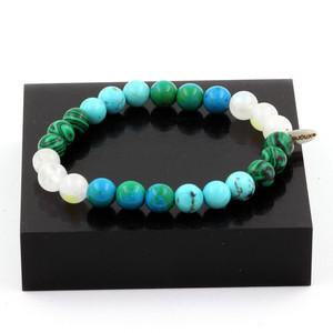 Bracciale in Crisocolla + Malachite + Turchese + Pietra di Luna 8 mm. - Product Image 1
