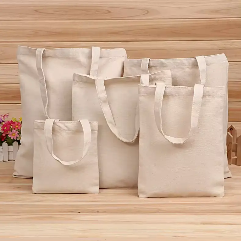 Toptan özel baskı logosu ucuz tekrar kullanılabilir alışveriş poşetleri düz beyaz boş pamuk tuval DIY sepet alışveriş çantası kadınlar için