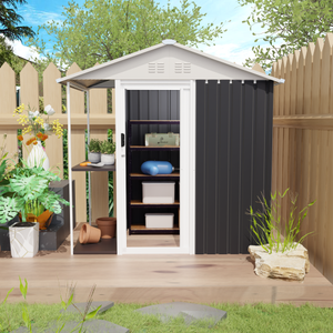 Caseta de jardín metálica con estanterías, 6 x 4 pies, con puerta de lamas, para almacenamiento exterior en patio y jardín, desde almacén de EE. UU. - Product Image 5