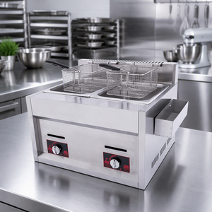Friggitrice a Gas Commerciale a Doppia Vasca 6L+6L con Doppio Termostato e Accensione a Impulsi per Ristoranti, Cucine e Food Truck - Product Image 1