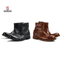 Bottes en cuir de cheval lavé faites à la main avec couture Goodyear et fermeture éclair latérale pour homme – Chaussures de travail rétro en cuir véritable pour l'hiver et l'automne