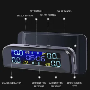 ระบบตรวจสอบแรงดันลมยาง TPMS สำหรับรถยนต์อัจฉริยะ พลังงานแสงอาทิตย์ จอแสดงผลดิจิตอล TMPS LCD พร้อม USB ระบบเตือนภัยอัตโนมัติ เซ็นเซอร์แรงดันลมยาง - Product Image 5