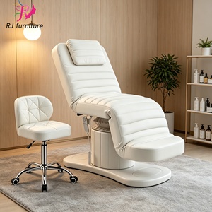 Cama de Masaje de Lujo con 3 Motores, Base de Acero Inoxidable Blanca, para Tratamientos Faciales, Spa, Pestañas y Cosméticos - Product Image 1