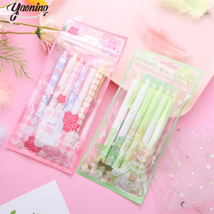 Saudi Arabia school items for student stationery item Promotional Different colors mixed press the neutral gel pens set 6 pack