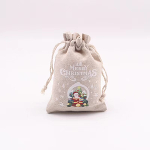 Bolsas de Regalo de Navidad con Cordón, de Lona de Algodón, Pequeñas, con Logotipo - Product Image 5