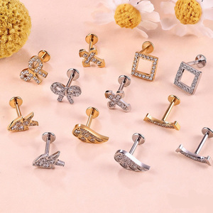 Gaby Prêt à expédier Bijou de corps <span class=keywords><strong>en</strong></span> acier inoxydable 316L plaqué or PVD, Labret, <span class=keywords><strong>Piercing</strong></span> d'oreille, Zircon, Helix, Cartilage - Product Image 3