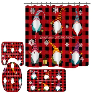 Bindi Groothandel 4 Stuks Kerst Patroon Designer Waterdichte 3D Polyester Bad Douche Gordijnen Sets