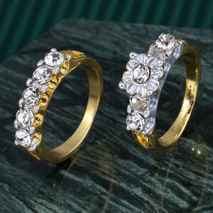 مجموعة خواتم فاخرة مطلية بالذهب من ZhuQian، قطعتان/طقم، مرصعة بالزركون اللامع، خواتم زفاف للنساء، مجوهرات مبهرة - Product Image 1