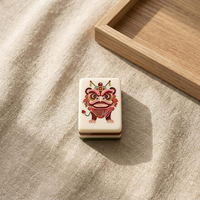 Jeu de Mahjong américain Danse du Lion Chinois, 3 couches, tuiles en acrylique vert beige, motif personnalisé Lotus Bambou, cadeau de jeu