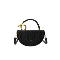 Nouveauté : Sac bandoulière demi-lune pour femme avec poignée spirale en métal doré, en cuir PU effet vague d'eau, mini sac selle de luxe