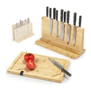 厨房用双面磁性刀架，带切菜板竹子磁性刀架