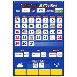 Calendario meteorológico con gráfico de bolsillo, 140 piezas, vista mensual, gestión del tiempo en el aula, rectángulo de nailon - Product Image 1