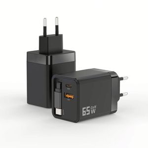 Retractable 65W PD USB C Charger EU US <b>Plug</b> 65W GaN Fast Phone Wall Charger with 60CM Retractable Cable - Product Image 2