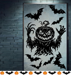 Autocollants statiques d'Halloween en gros pour fenêtres : Têtes de citrouille effrayantes, hommes zombies, chauves-souris – Décorations amovibles pour fêtes d'Halloween - Product Image 4