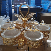 Bols à collation ronds rotatifs de luxe en métal, 6 compartiments style arabe doré Assiettes à fruits secs Plateau de service