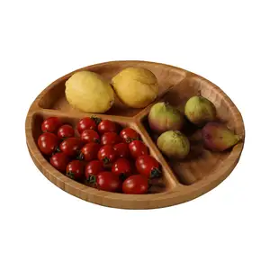 Đa sử dụng 3 Phần chia tre phục vụ Vòng Platter khay món tráng miệng pho mát món ăn bánh mì trái cây khay