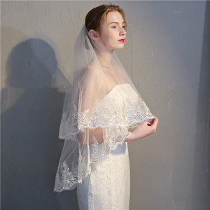 2020 nuovo lusso doppi strati Tulle veli da sposa con pettine squisita paillettes bordo pizzo fiore veli da sposa per le donne - Product Image 2