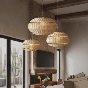 <strong>Boho</strong> Woven Lampshade Hanging Bamboo Rattan Lampshade Handmade Chandeliers Pendant <strong>Lights</strong> Custom <strong>Ceiling</strong> <strong>Lights</strong> for Living Room - Product Image 4