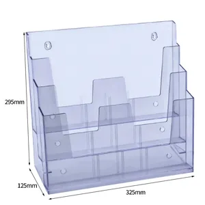 Caja de almacenamiento de acrílico transparente para oficina, clasificador de archivos montado en la pared, soporte de folleto de escritorio de bolsillo, A4, 3 neumáticos