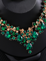 Vintage Ensemble de Bijoux pour Femme avec Collier et Boucles d'Oreilles Pendante en Faux Cristal Strass en Laiton, Cadeau