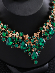 طقم مجوهرات نسائي كلاسيكي من حجر الراين الكريستالي الصناعي، قلادة زفاف وأقراط متدلية من النحاس، هدية إكسسوارات نسائية - Product Image 4