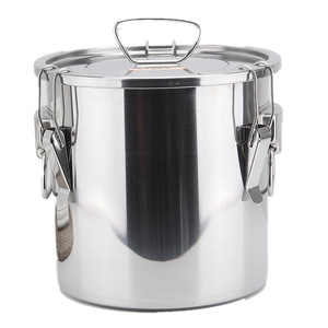 Stainless Steel Soup Bucket 304 With Handle Airtight Sealed Rice <b>Storage</b> <b>Container</b> Cylinder Shape Durable Household Use - Product Image 4