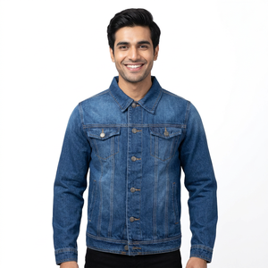 Best Selling Men's Stylish Hooded Denim Jacket Long Sleeve Multi-Pockets <b>Fur</b> Decoration Breathable Autumn Winter Fabric Wearc - Product Image 1