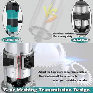 Outil de routeur à bois Premium 6.5 Amp 1.25 HP Broche unique 6 Base fixe à vitesse variable 12 pièces Bits CNC Compatible pour le travail du bois - Product Image 6